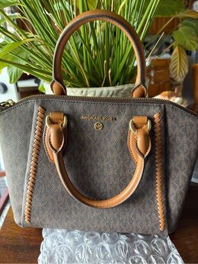 Michael Kors Brown/Tan Logo-Print Satchel